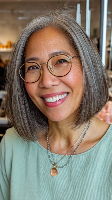 Sleek Textured Bob with Subtle Silver Highlights