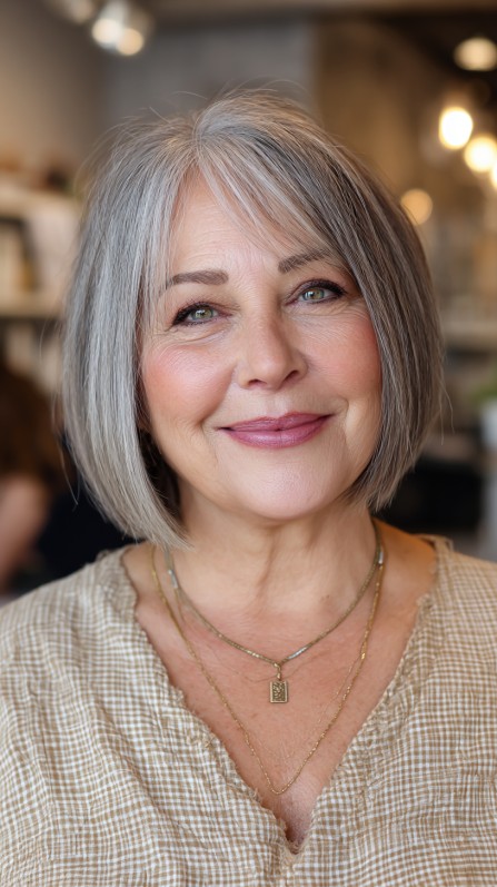 Softly Layered Silver Bob with Face-Framing Highlights