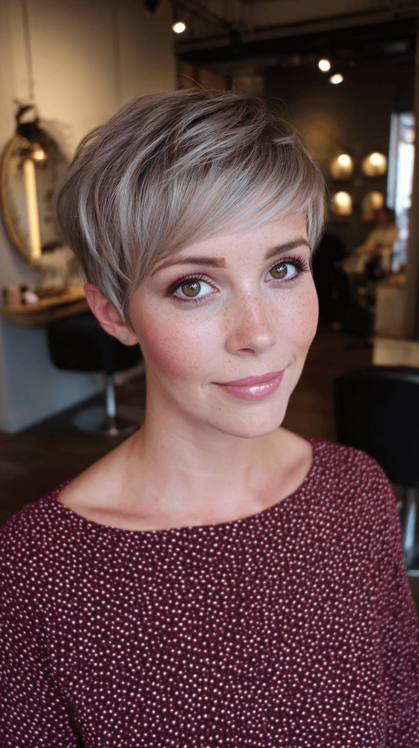 Softly Textured Platinum Pixie with Subtle Layers