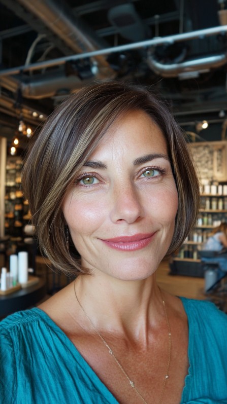 Stylish Soft Angled Bob with Subtle Highlights