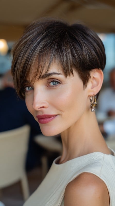 Elegant Textured Pixie Cut with Long Bangs
