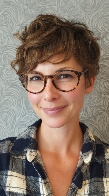 Textured Short Pixie Cut with Defined Curls