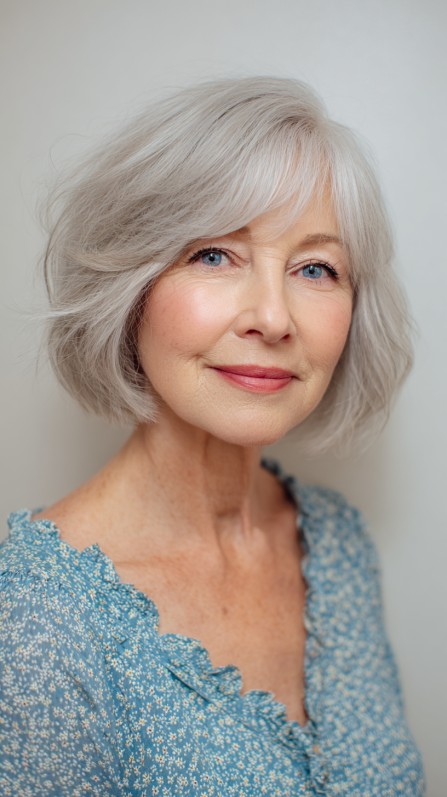 Charming Soft Silver Bob with Gentle Waves