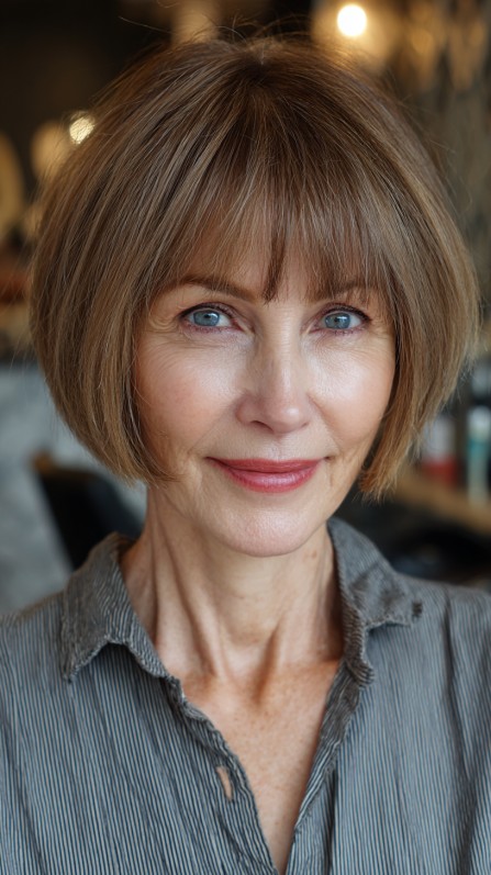 Chic Brown Blunt Bob with Soft Bangs