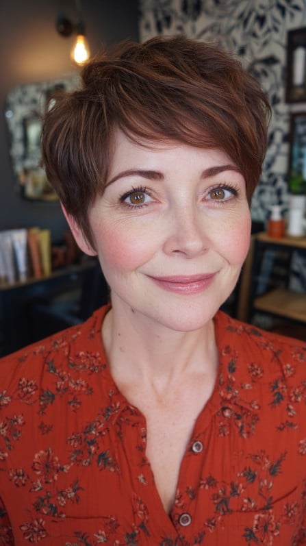 Chic Layered Copper Pixie Cut with Soft Volume