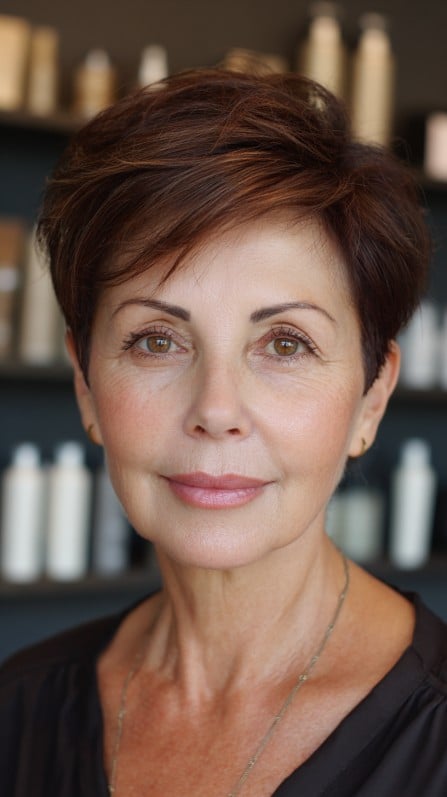 Chic Short Textured Pixie Cut with Warm Undertones