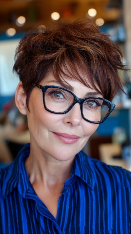Chic Textured Pixie Cut with Playful Bangs
