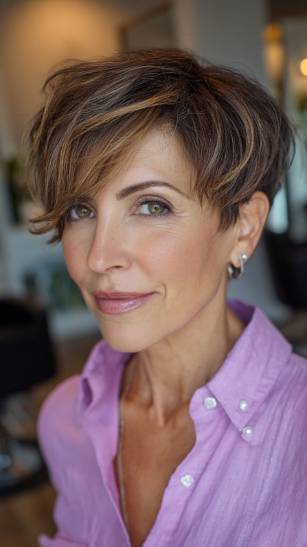 Chic Textured Pixie with Long Side Bangs