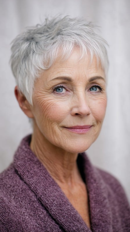 Choppy Silver Pixie Cut with Textured Layers
