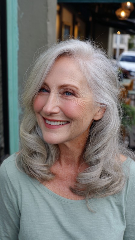 Softly Layered Silver Waves with Natural Movement