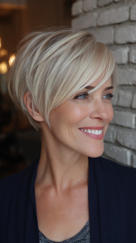 Softly Textured Stacked Pixie with Subtle Highlights