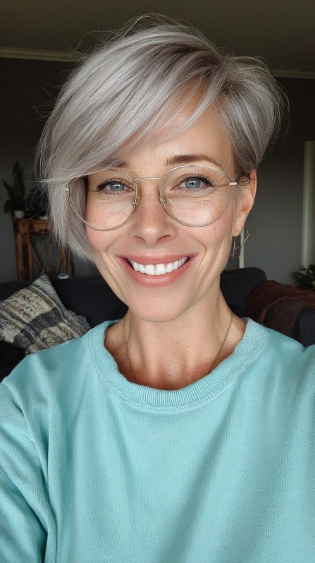 Stylish Short Silver Asymmetrical Pixie Cut