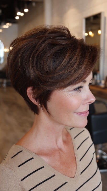 Textured Brown Stacked Pixie with Soft Layers