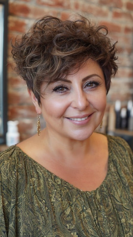 Textured Curly Pixie Cut with Defined Curls
