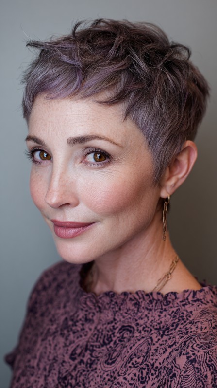 Textured Lavender Pixie Cut with Subtle Layers