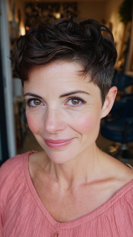 Textured Short Pixie Cut with Defined Curls