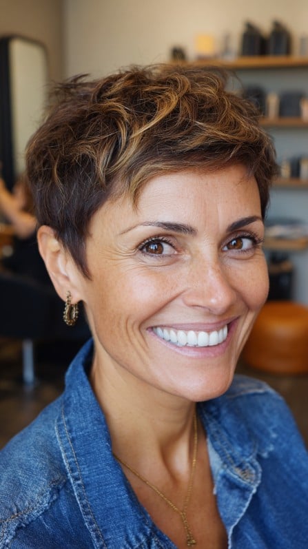 Textured Short Pixie Cut with Subtle Highlights