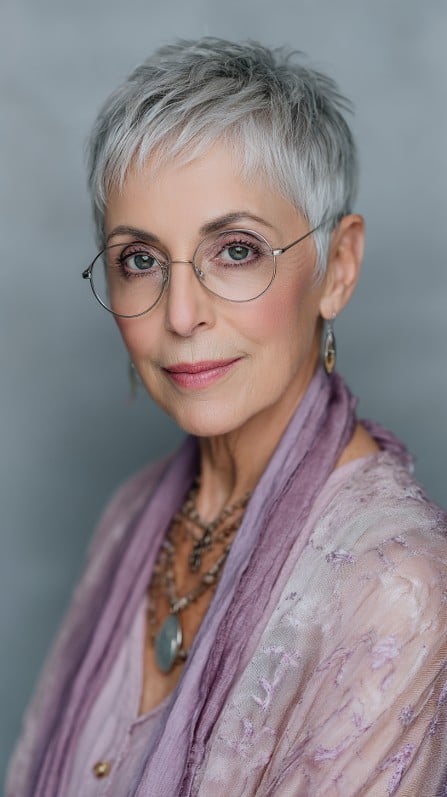 Textured Short Silver Pixie Cut with Subtle Layers