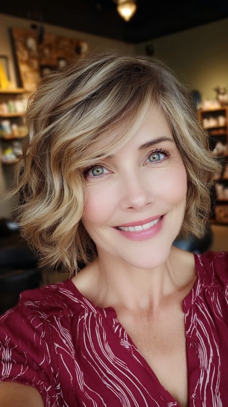 Textured Shoulder-Length Waves with Lively Highlights