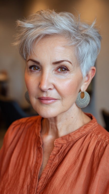 Textured Silver Pixie Cut with Effortless Volume