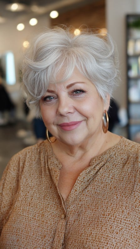 Textured Silver Pixie Cut with Soft Volume