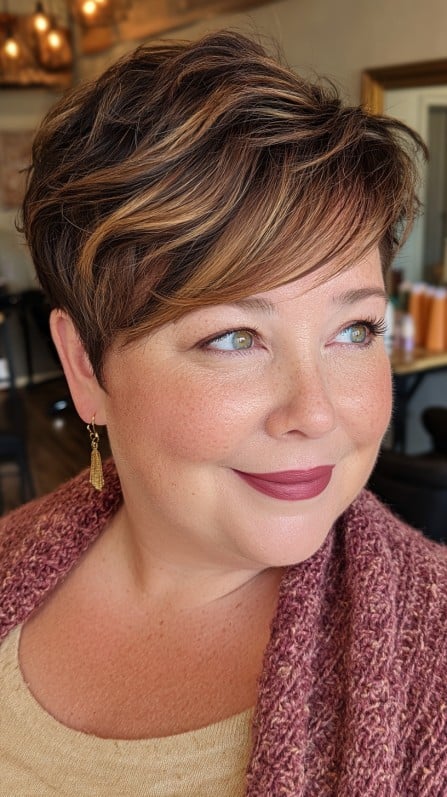 Textured Stacked Pixie with Subtle Caramel Highlights