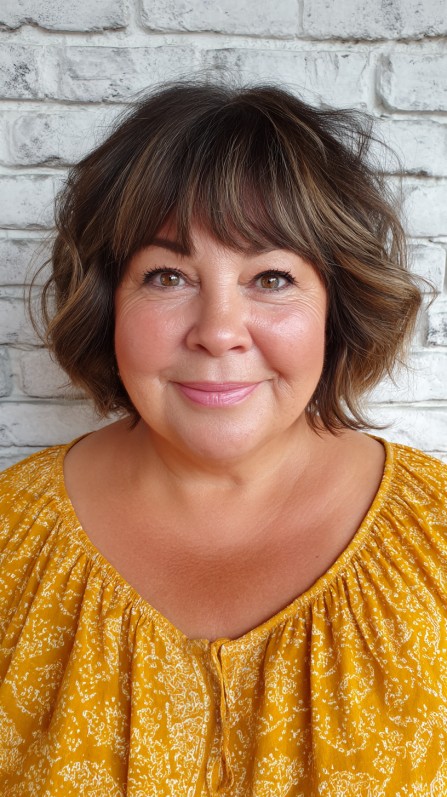 Charming Textured Skimmed Bob with Subtle Highlights
