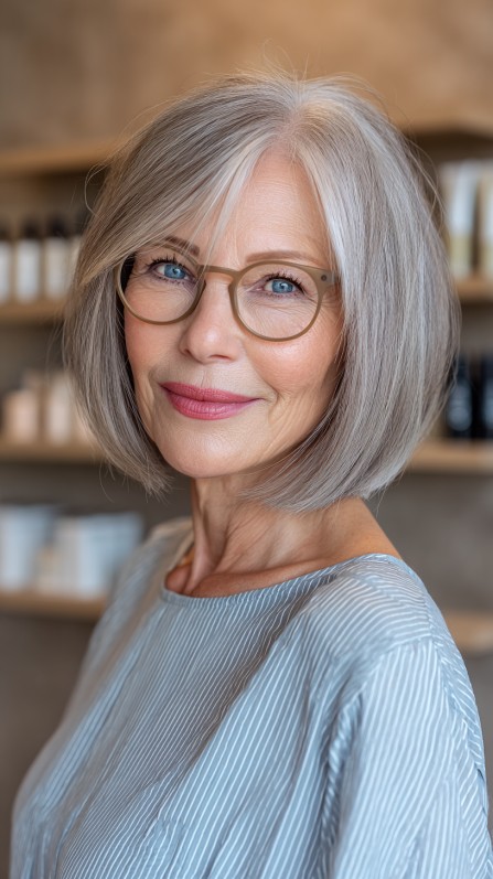 Elegant Silver Blunt Bob with Soft Layers