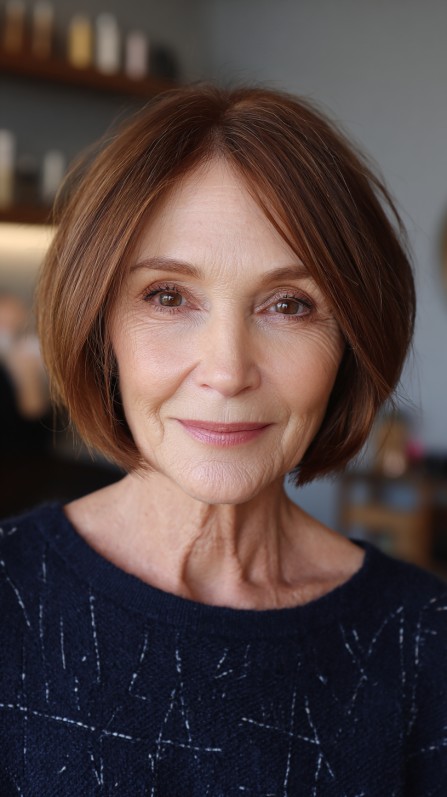 Elegant Warm-Toned Skimmed Bob with Subtle Textured Layers