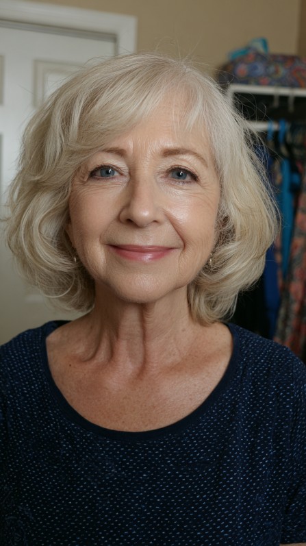 Softly Textured Skimmed Bob with Gentle Waves