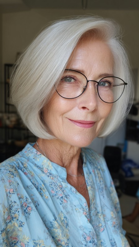 Stylish Silver Skimmed Bob with Elegant Volume