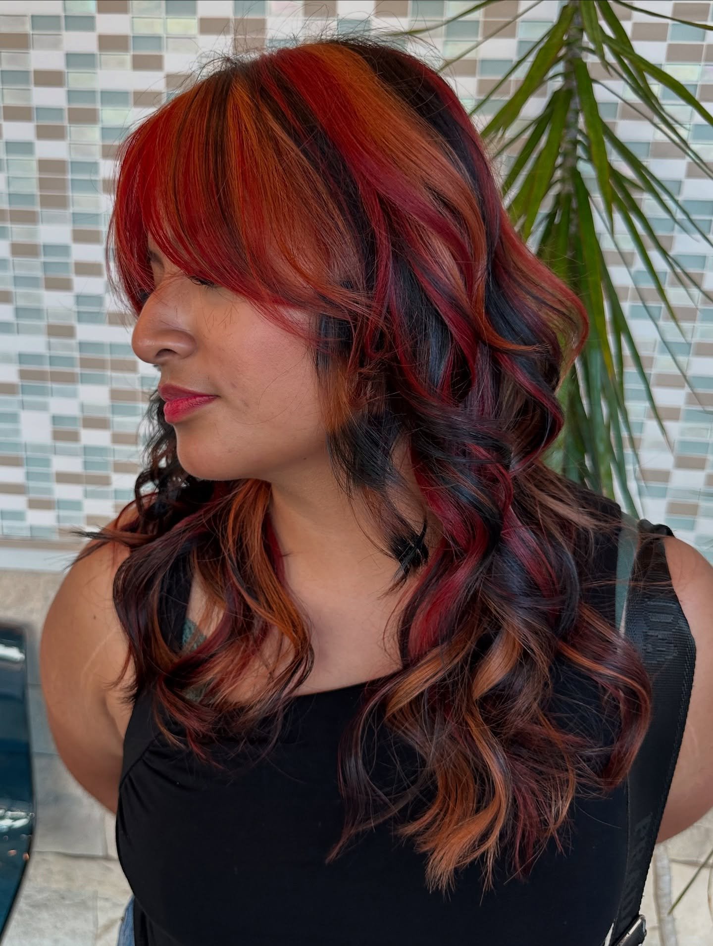 Bold Multi-Tonal Waves with Fiery Red and Black Accents