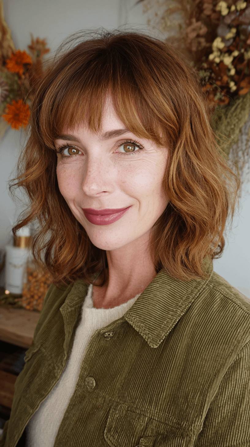 Casual Curly Lob with Soft Bangs