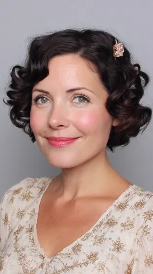 Charming Vintage Curly Bob with Side Clip