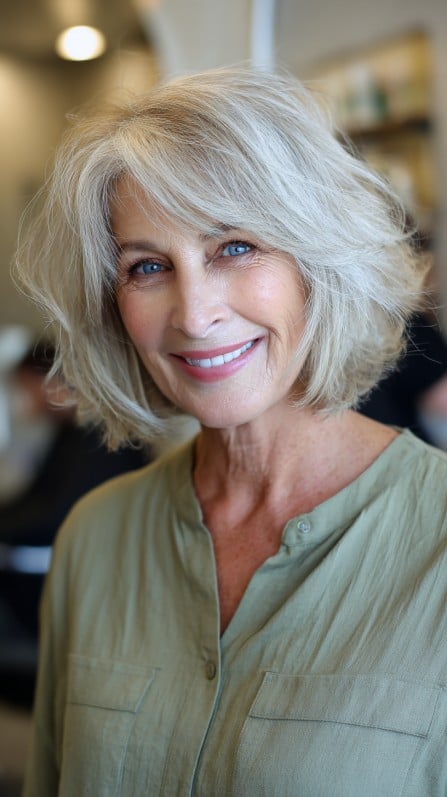 Chic Layered Ash Blonde Bob with Soft Waves