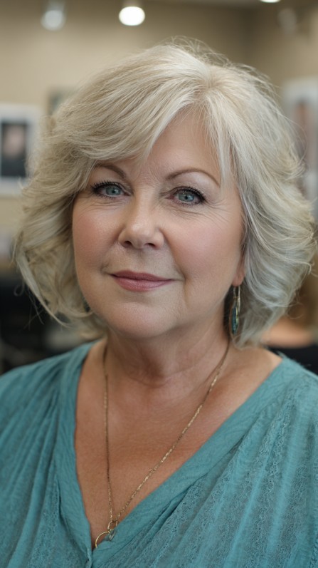 Chic Softly Layered Silver Cut with Gentle Waves