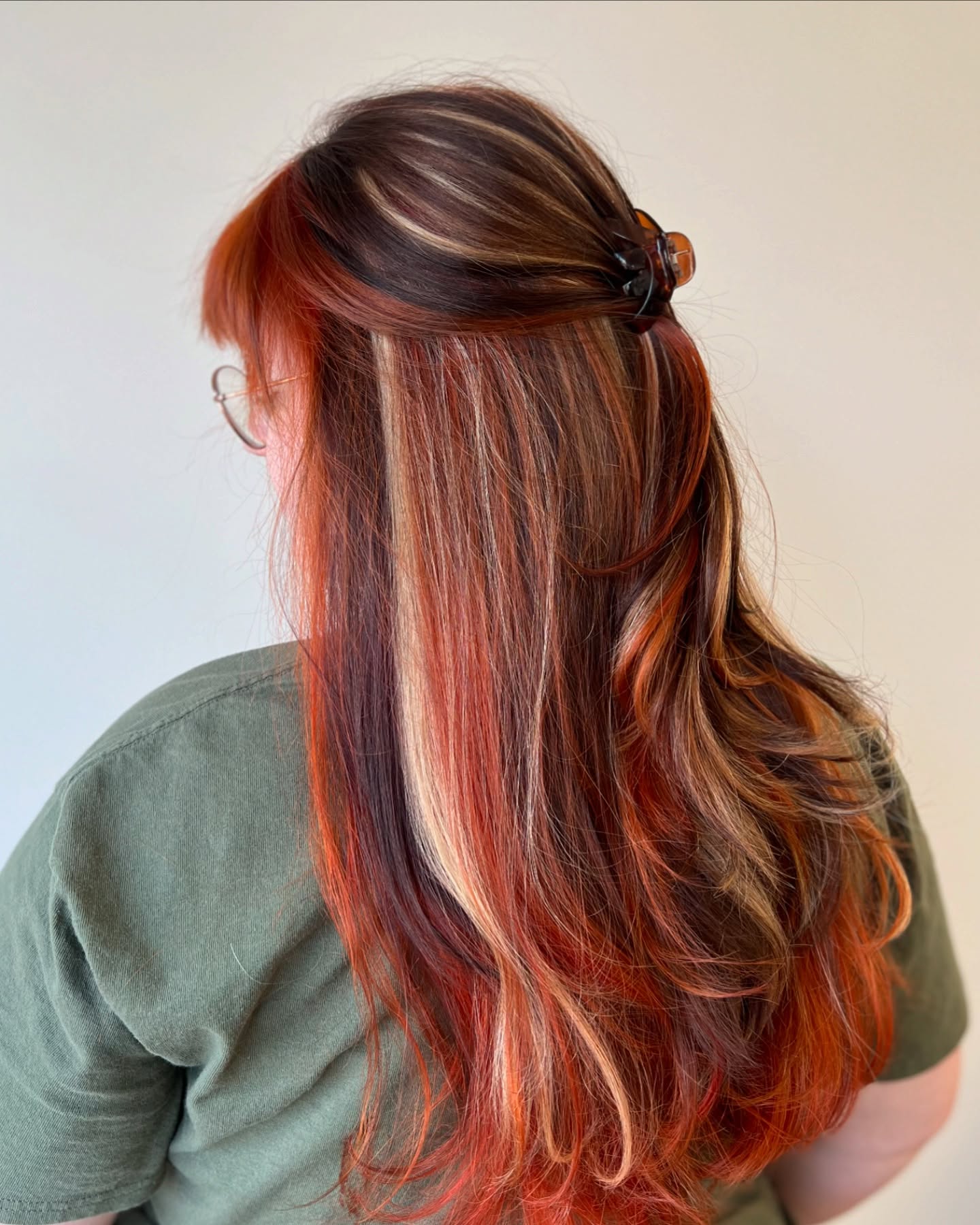 Dynamic Autumn Ombre with Bold Red and Subtle Blonde Highlights