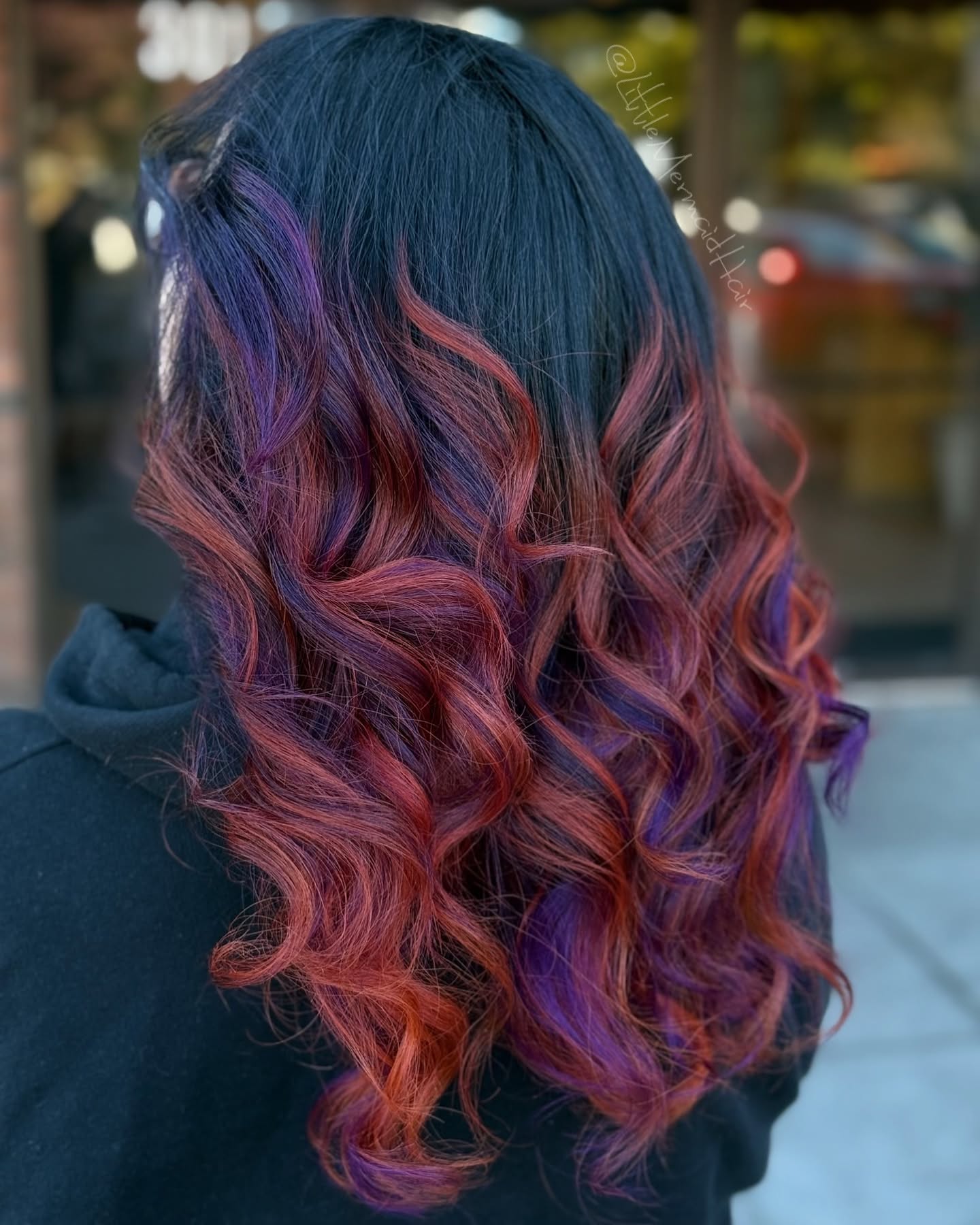 Dynamic Fiery Ombre with Bold Purple Highlights