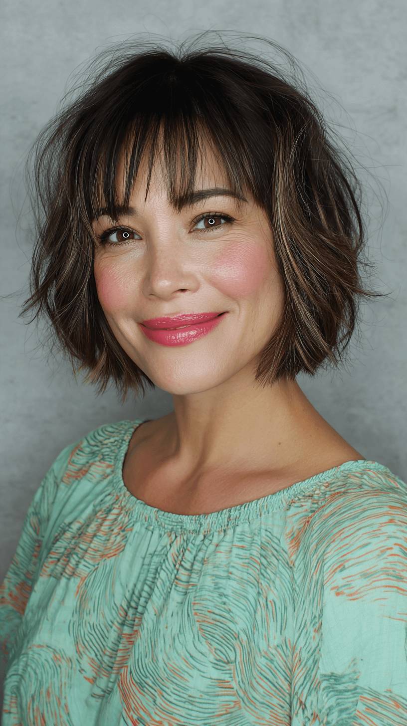 Effortlessly Chic Textured Bob with Long Bangs
