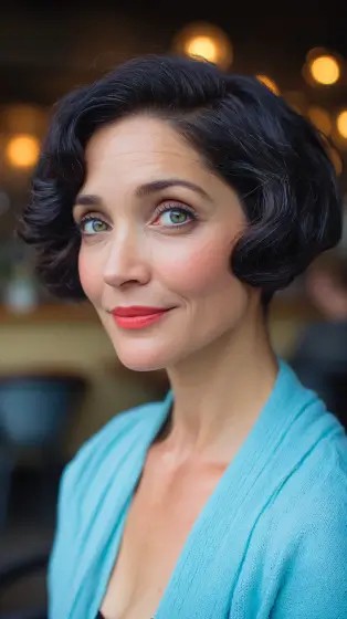Elegant Vintage Short Bob with Defined Curls