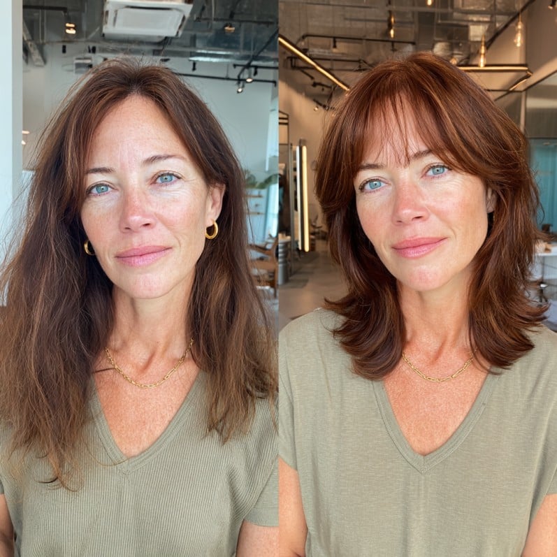 Modern Layered Cut with Subtle Face-Framing Bangs