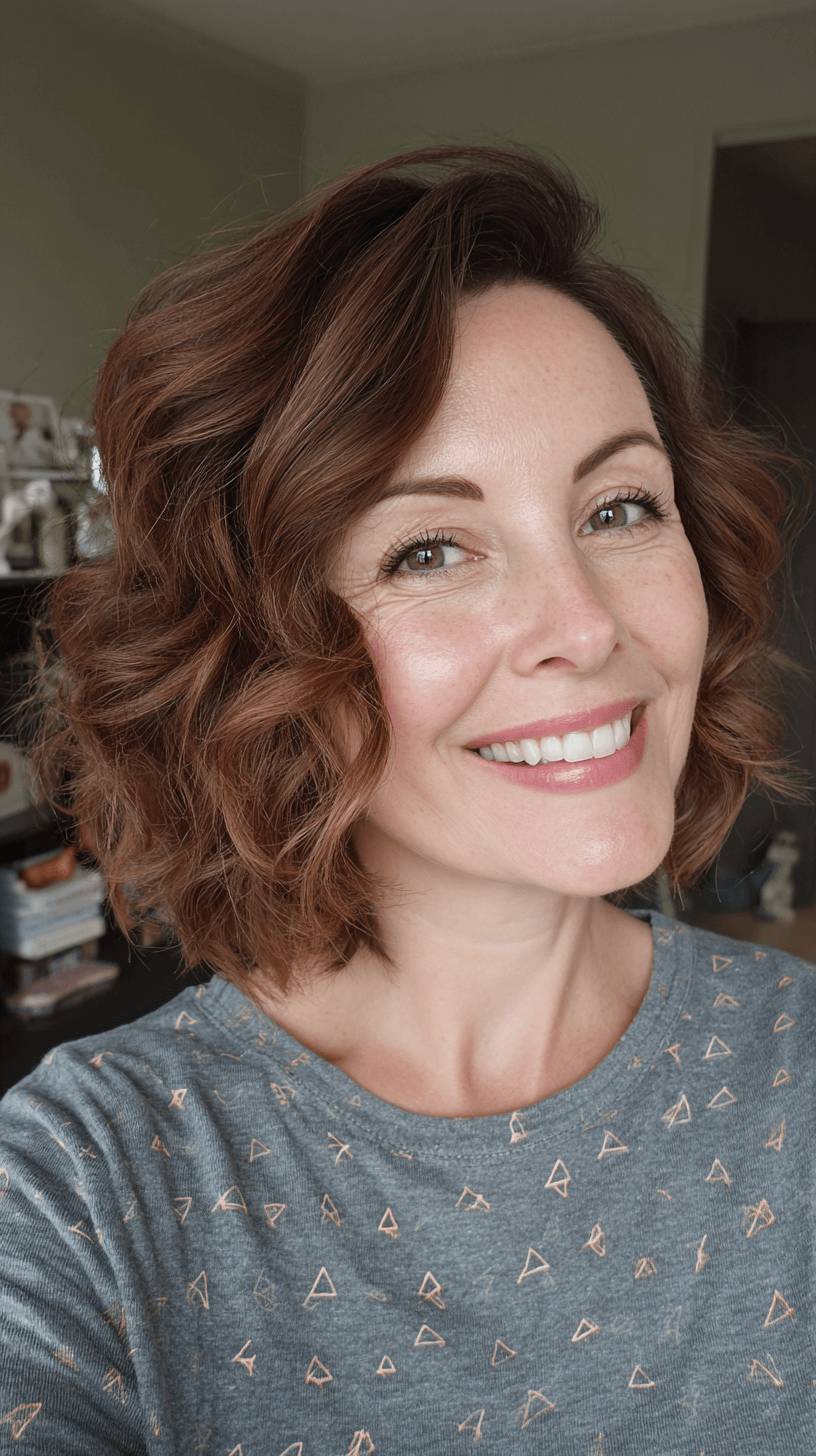 Playful Curly Bob with Warm Auburn Tones