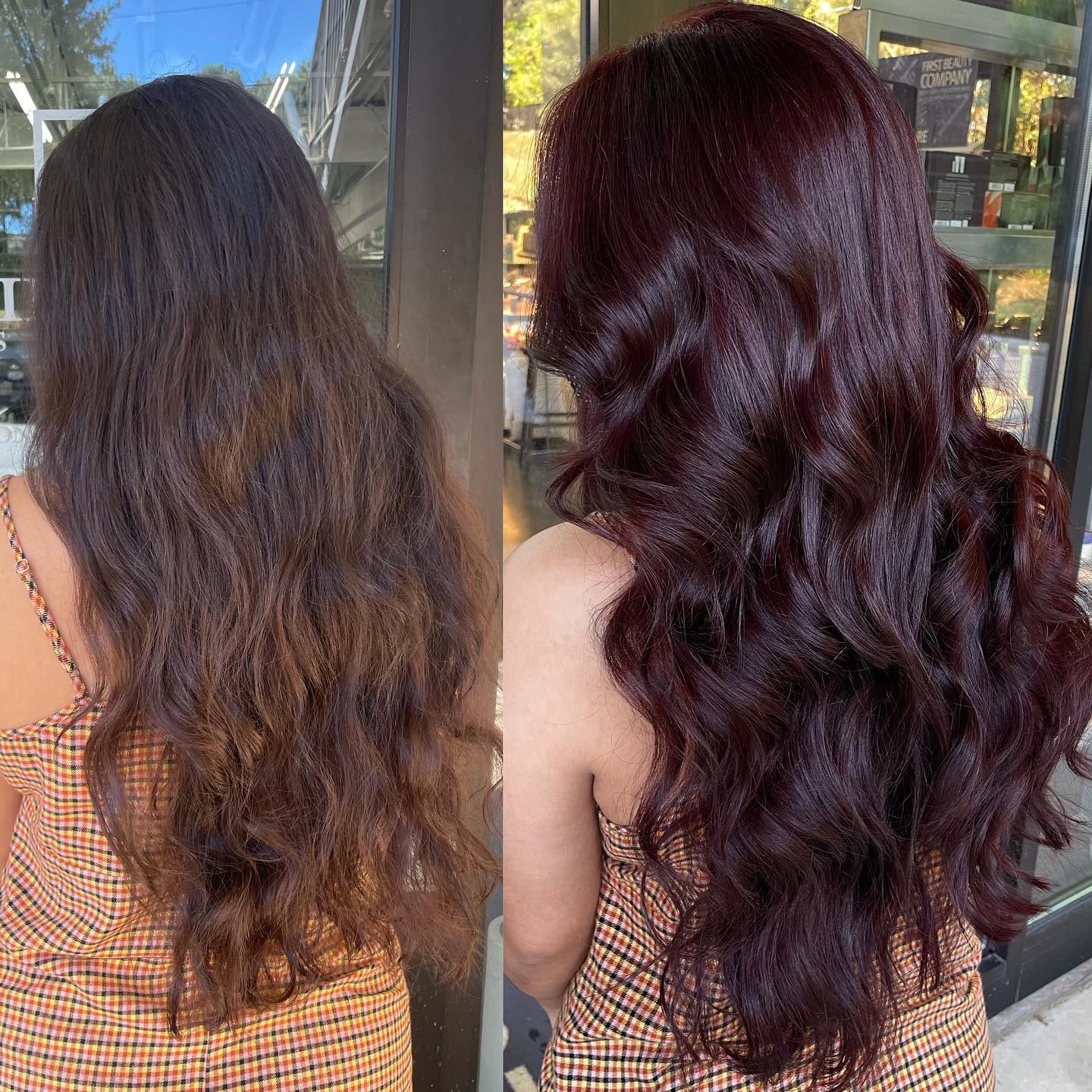 Rich Burgundy Waves with Defined Curls