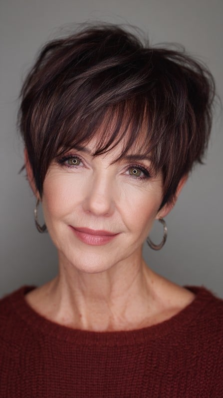 Stylish Textured Pixie Cut with Long Bangs