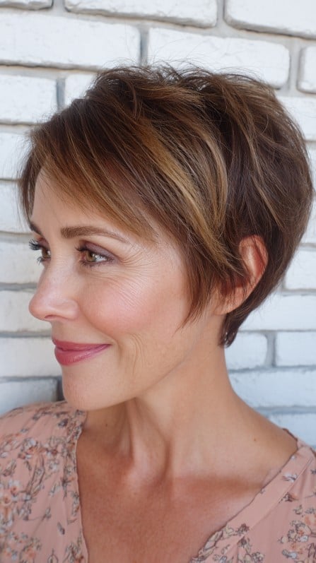 Stylish Textured Stacked Pixie with Subtle Highlights