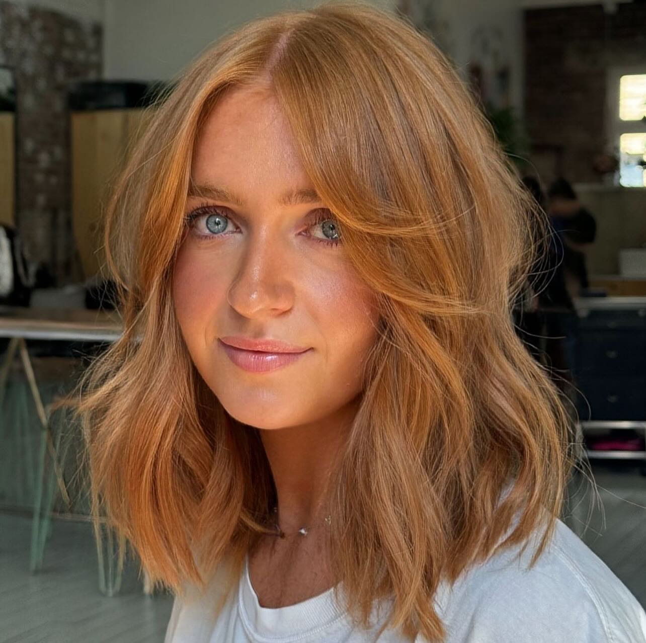 Textured Auburn Lob with Face-Framing Layers