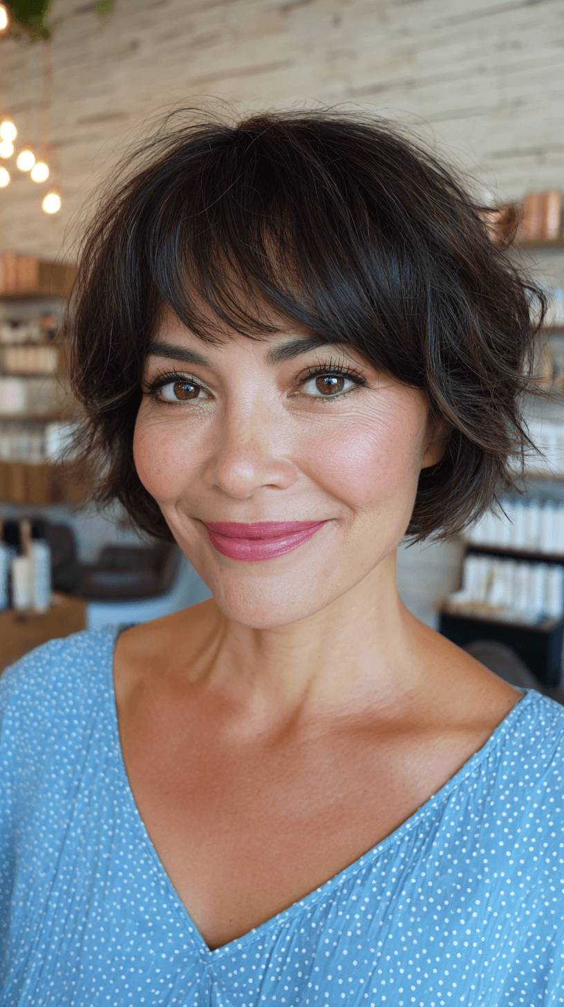 Textured Short Bob with Soft Bangs