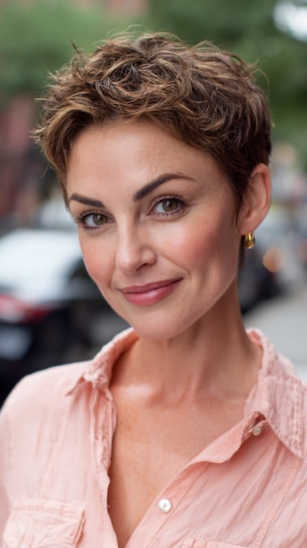 Textured Short Pixie Cut with Defined Waves