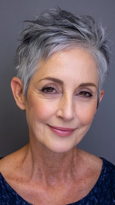 Textured Silver Pixie Cut with Lively Layers