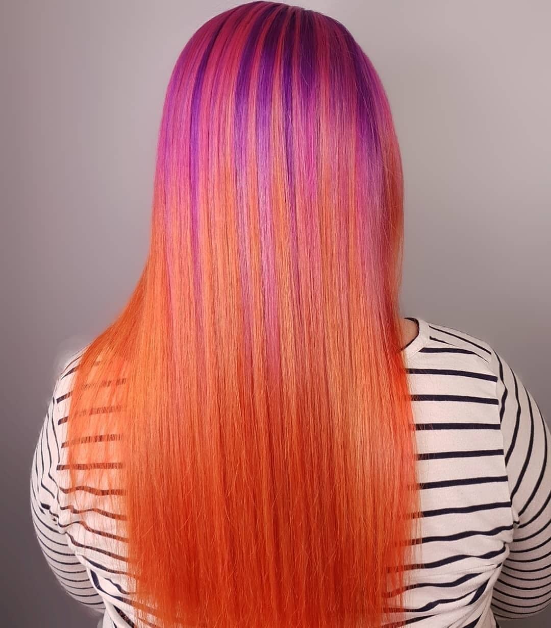 Vibrant Sunset Ombre with Bold Purple Streaks